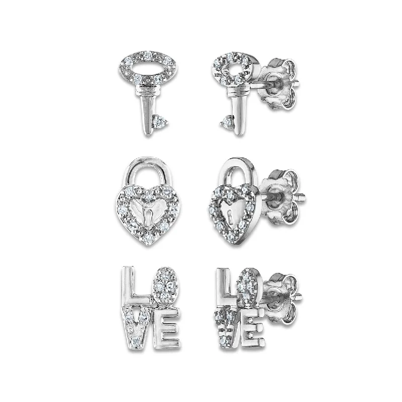 women elegant earrings -1/4 CTW Diamond 3-Pair Stud Earrings in Sterling Silver