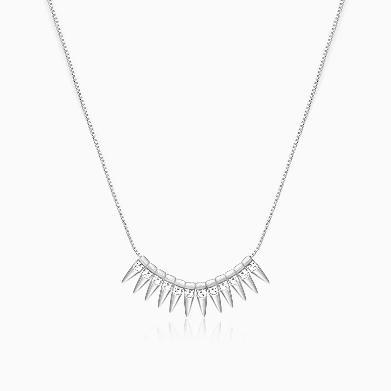 women chunky necklaces -Silver Studded Spikes Necklace