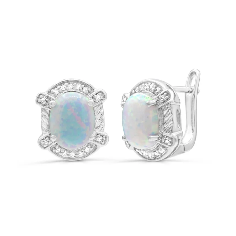 women adjustable earrings -Created Opal and White Sapphire Halo Earrings in Sterling Silver