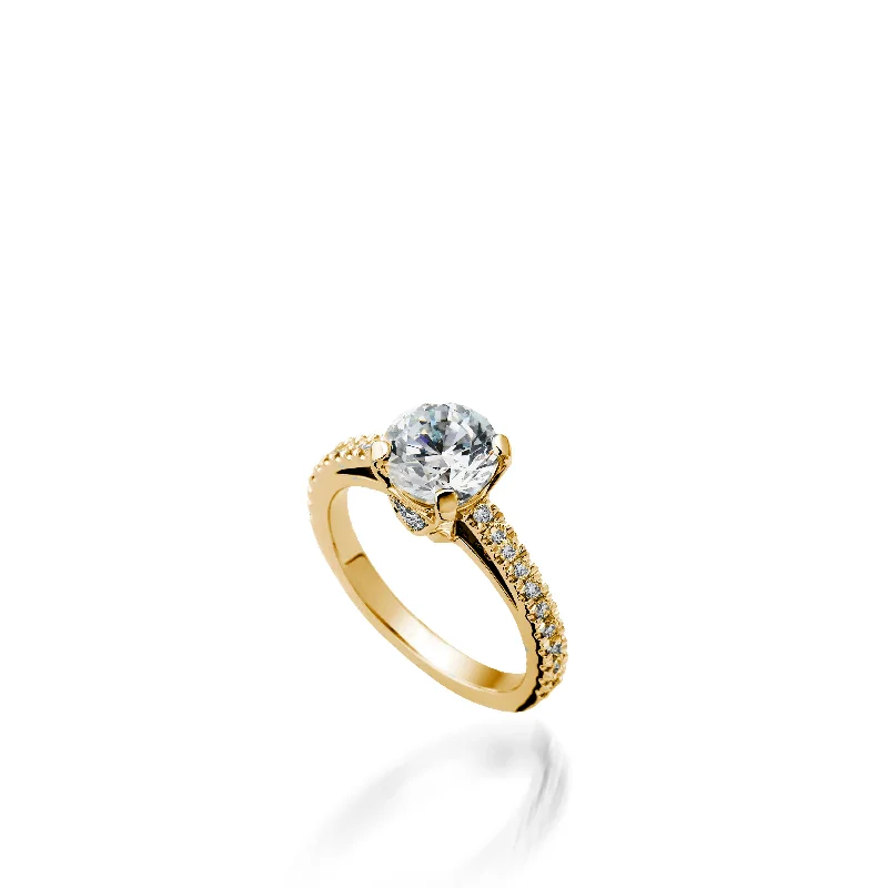 women modern solitaire engagement rings -Starburst Round  Yellow Gold Engagement Ring