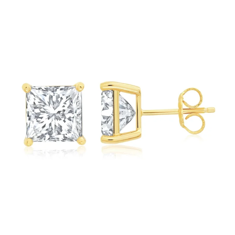 women cubic zirconia earrings -Crislu 18KT Yellow Gold Plated Sterling Silver Princess Cut Cubic Zirconia Stud Earrings