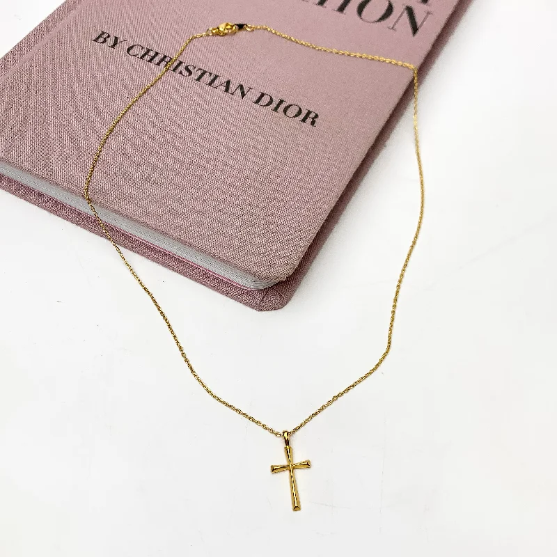 women modern necklaces -Gold Tone Glory Chain Necklace With Cross Pendant