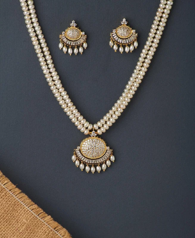 women luxury necklaces -Trendy Stone Studded White Pearl Necklace Set