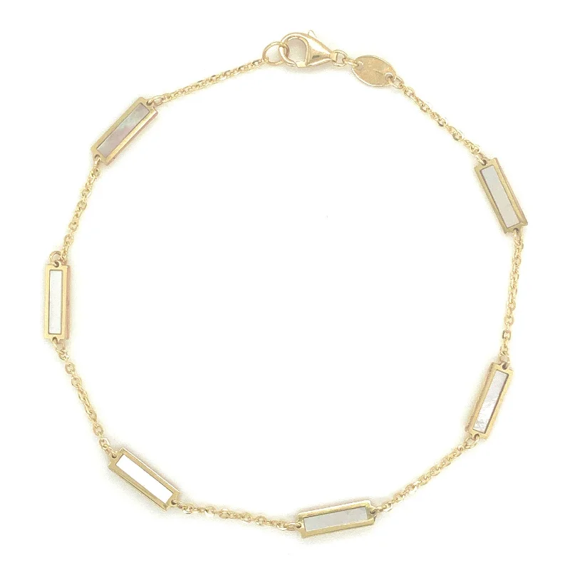 women gemstone bangles -Joelle Mother of Pearl Stackable Bar Bracelet - 14K Gold Mother Of Pearl Bracelet