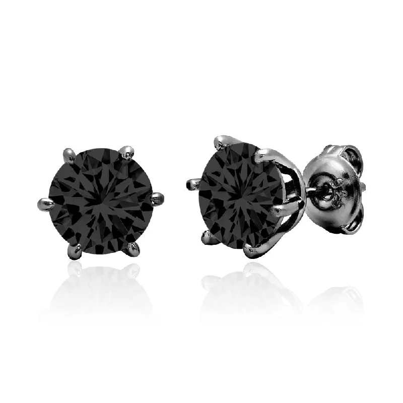 women sparkling earrings -Crislu Black Rhodium Sterling Silver Round Cubic Zirconia Solitaire Stud Earrings