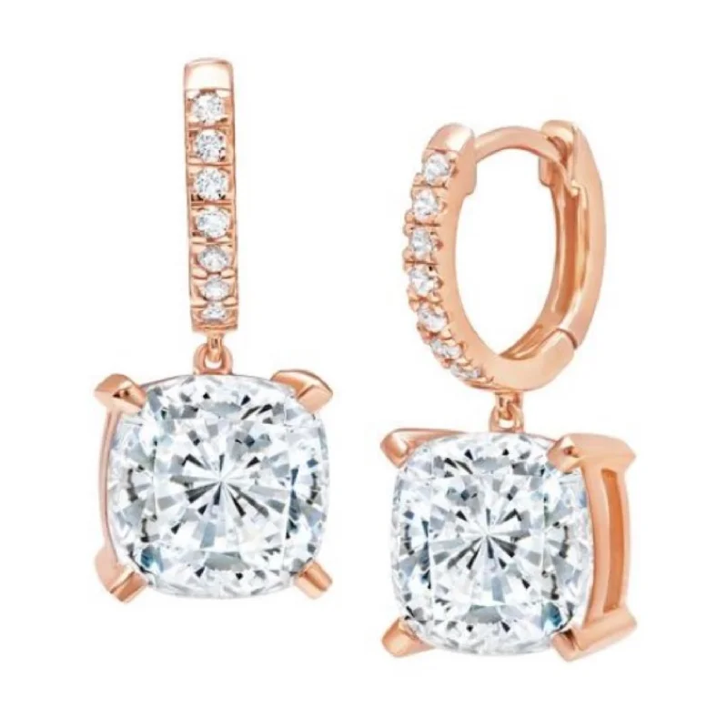 women big earrings -Crislu 18KT Rose Gold Plated Sterling Silver Cushion Cubic Zirconia Leverback Earrings