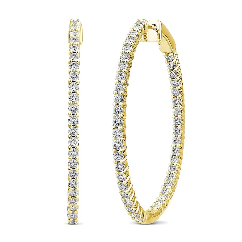 women luxury gold earrings -EcoLove 2 CTW Diamond In & Out Hoop Oval Shape Earrings in 14KT Yellow Gold