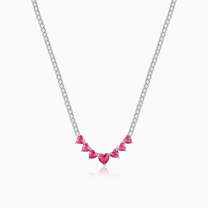 women heart-shaped necklaces -Silver Pink Heart Necklace