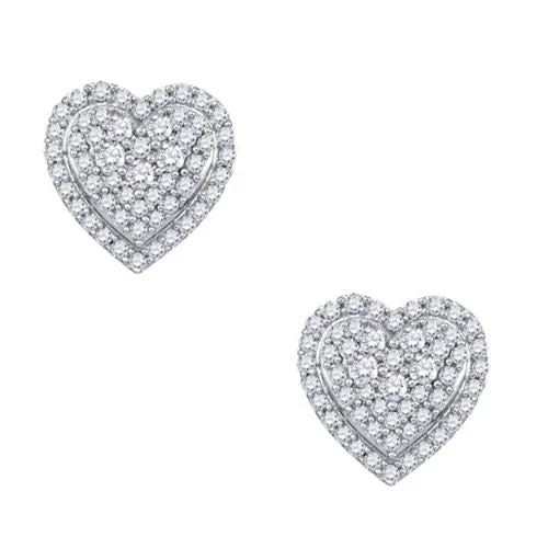 women fashion statement earrings -1/2 CTW Diamond Heart Stud Earrings in 10KT White Gold