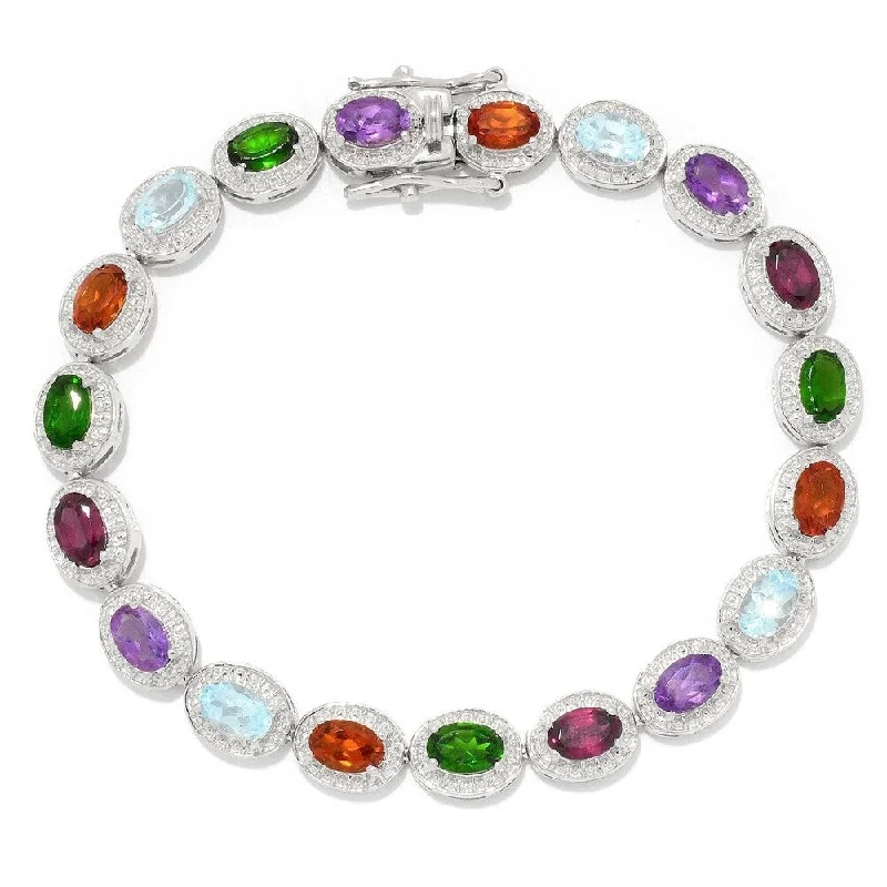 women gemstone bangles -Sterling Silver 7.25" 6 x 4mm Multi Gemstone Line Bracelet