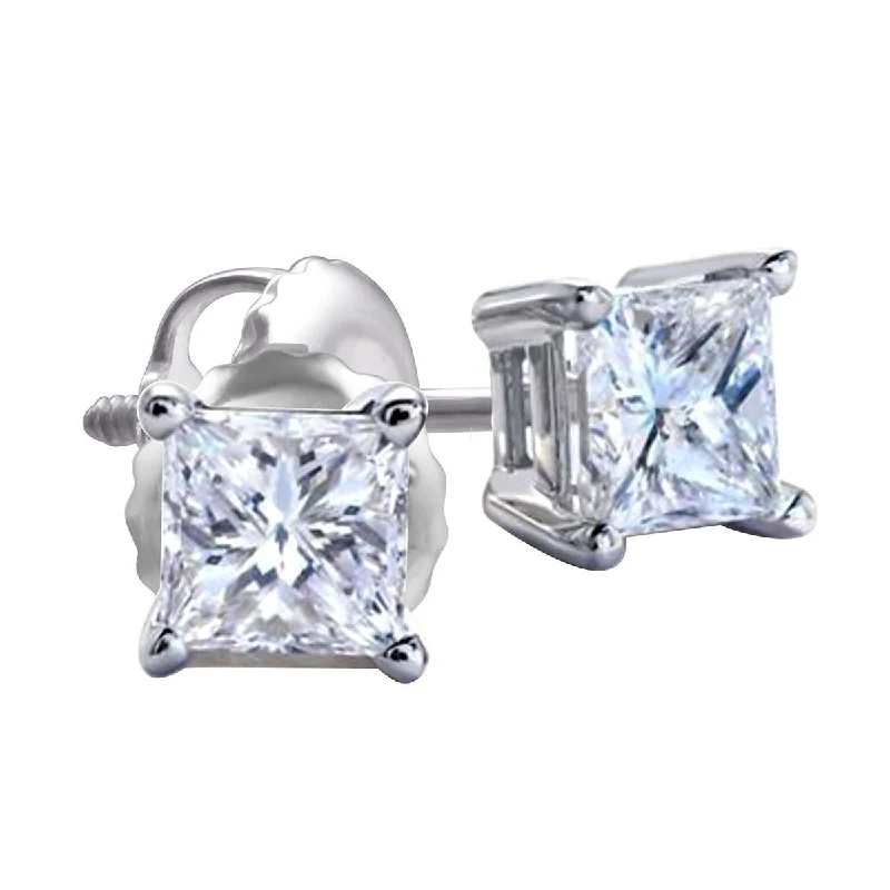 women stylish earrings -Premiere 3/4 CTW Diamond Solitaire Stud Earrings in 14KT White Gold