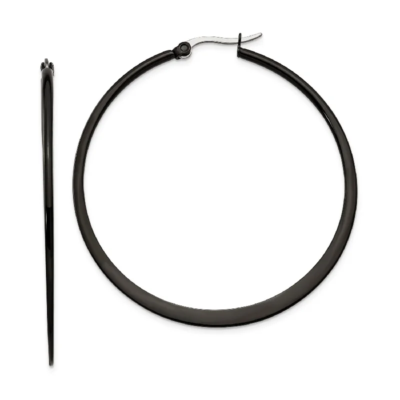 women sterling silver earrings -Stainless Steel Black IP plated 55mm Hoop Earrings