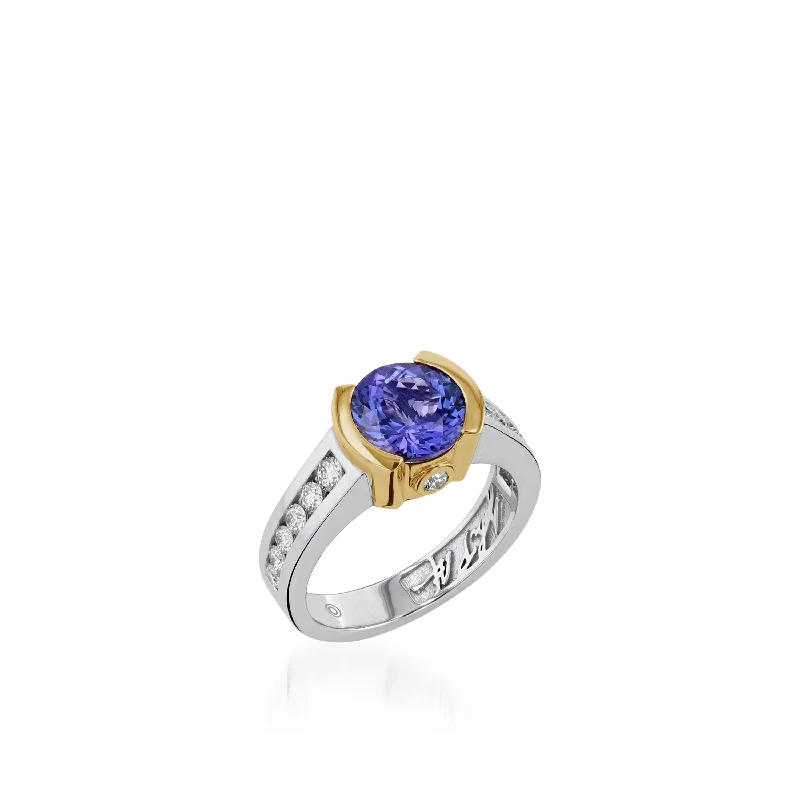 women engagement rings -Signature Round Tanzanite and Diamond Ring