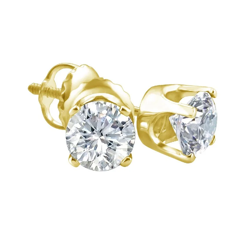 women sparkling gold earrings -Royale 1/4 CTW Diamond Solitaire Stud Earrings in 14KT Yellow Gold