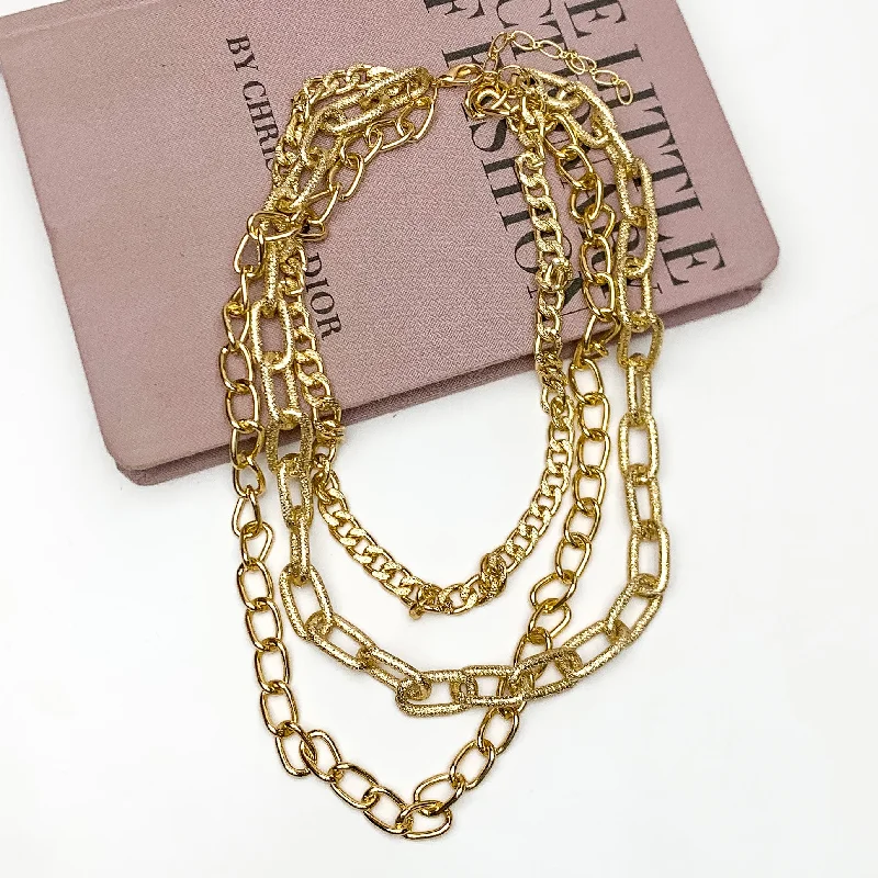 women custom necklaces -Balcony Brunch Multi Strand Chain Necklace in Gold Tone