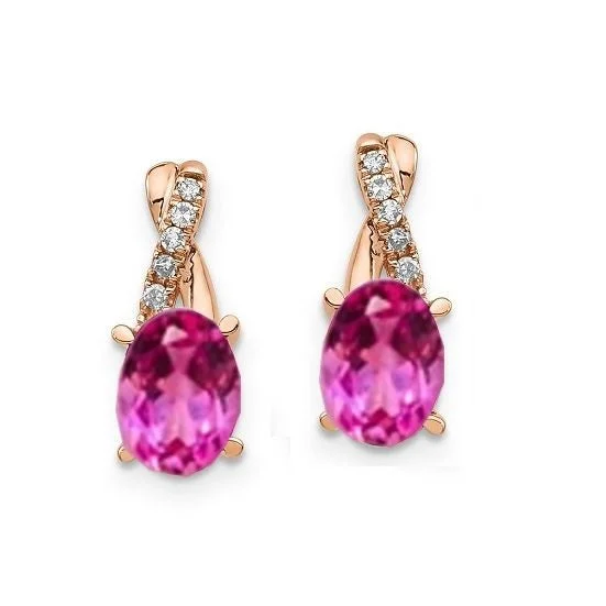 women luxury hoop earrings -7X5MM Oval Pink Sapphire and Diamond Birthstone Earrings in 10KT Rose Gold