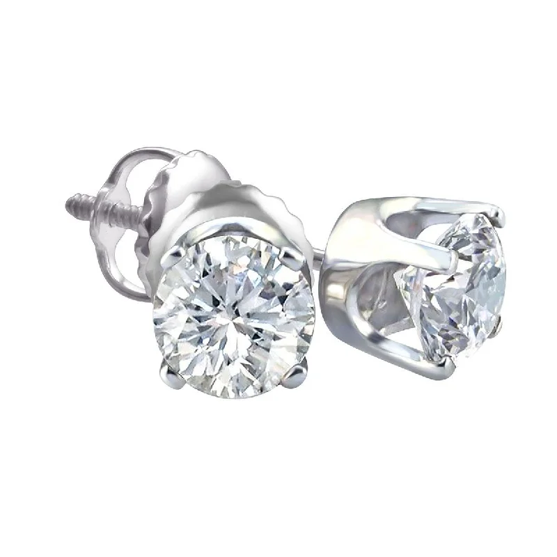 women eco-friendly earrings -Royale 1 CTW Diamond Solitaire Stud Earrings in 14KT White Gold