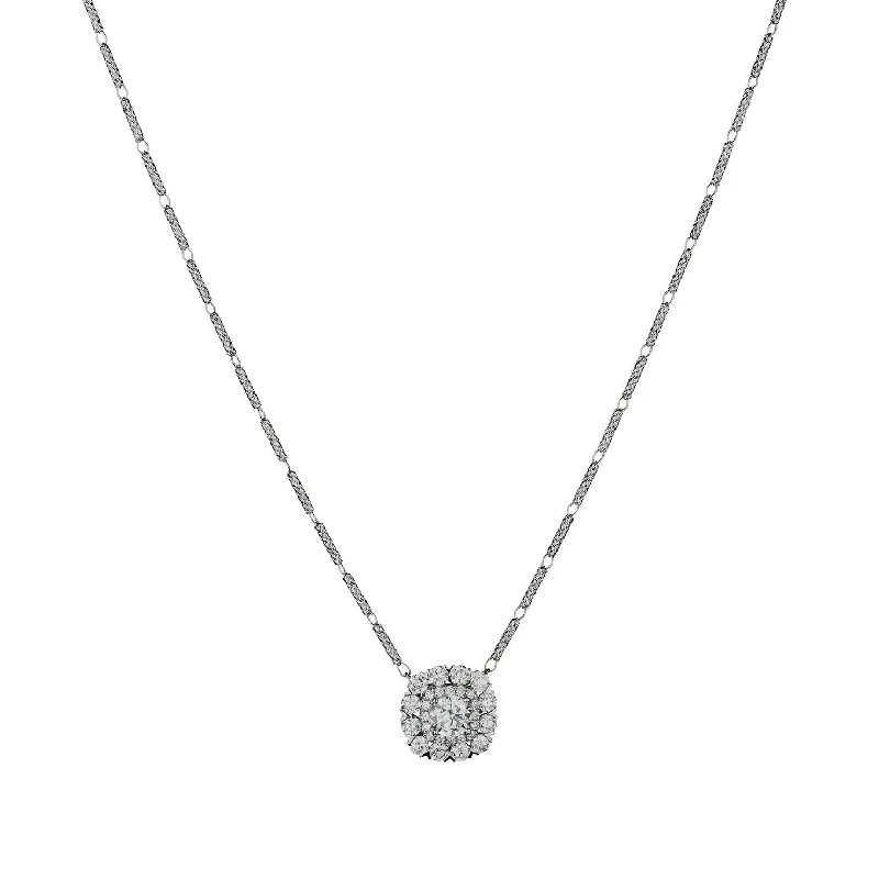 women sparkling necklaces -ROUND BRILLIANT CUT DIAMOND HALO NECKLACE