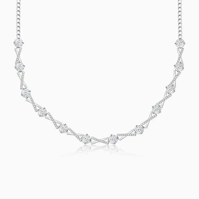 women geometric pendant necklaces -Silver Zircon Excess Necklace