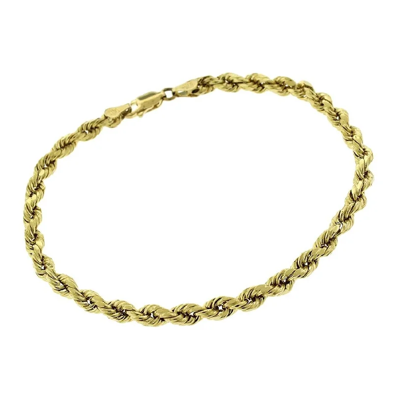 women adjustable bangles -10K Yellow Gold 4MM Hollow Rope Diamond-Cut Link Bracelet 8", Gold Bracelet for Men & Women, 100% Real 10K Gold