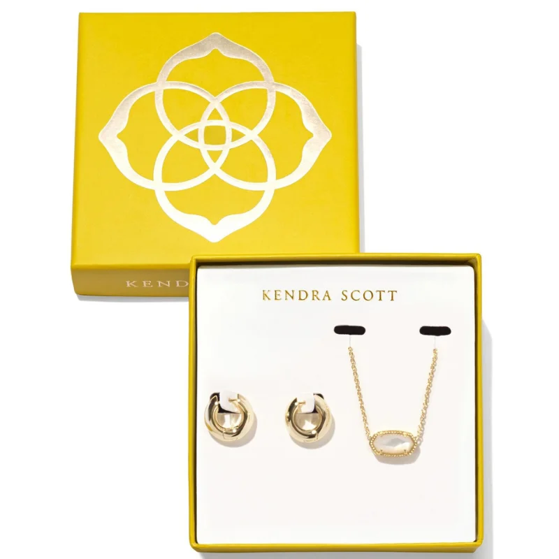 women adjustable necklaces -Kendra Scott | Elisa Necklace & Mikki Earring Gift Set in Gold and Ivory Mother Of Pearl