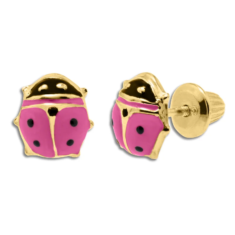 women fashion dangle earrings -Kiddie Kraft 14KT Yellow Gold Stud Lady Bug Earrings