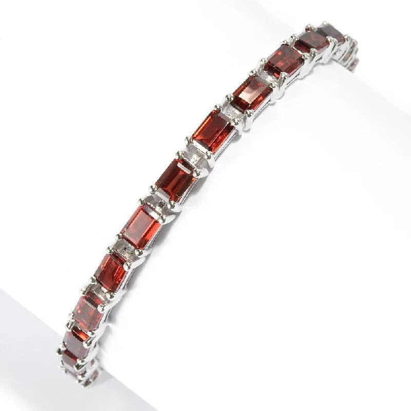 women bangle bracelets -Sterling Silver Baguette Garnet Line Bracelet