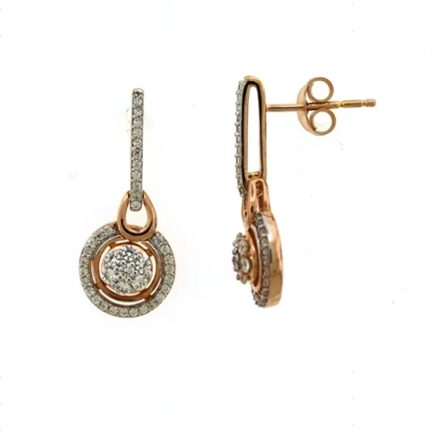 women trendy stud earrings -1/2 CTW Diamond Drop & Dangle Halo Earrings in 10KT Rose Gold