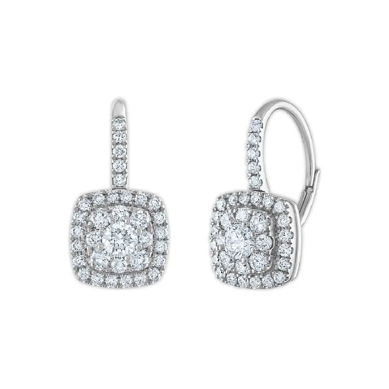 women affordable earrings -Signature EcoLove 1-1/10 CTW Lab Grown Diamond Cluster Halo Cushion Shaped Earrings in 14KT White Gold