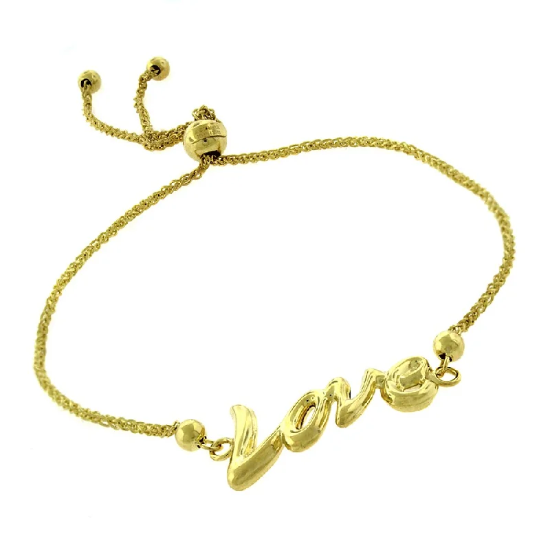 women diamond bangles -14K Yellow Gold Womens Fancy Love Charm Adjustable Slider Bracelet Chain