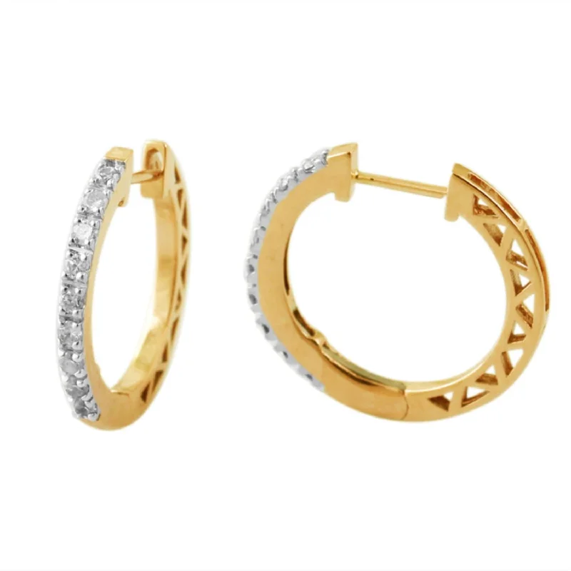 women simple earrings -1/4 CTW Diamond Hoop Earrings in 10KT Yellow Gold