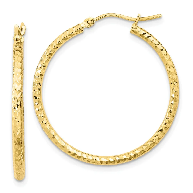 women crystal earrings -10KT Yellow Gold 30X2MM Diamond-cut Hoop Earrings