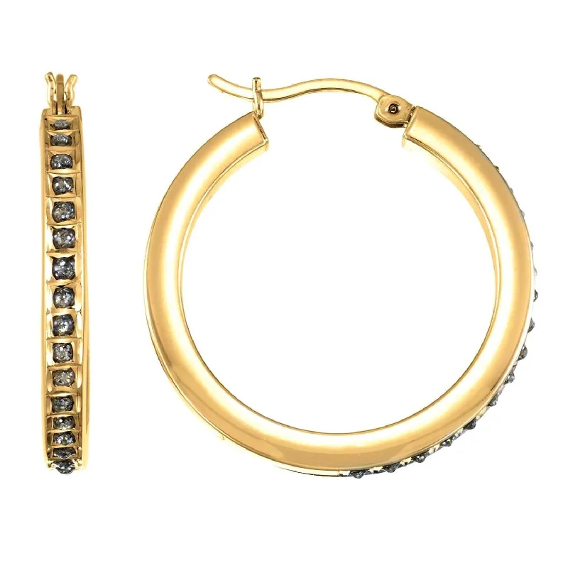 women designer hoop earrings -Diamond Fascination 14KT Yellow Gold 15MM Diamond Accent Hoop Earrings