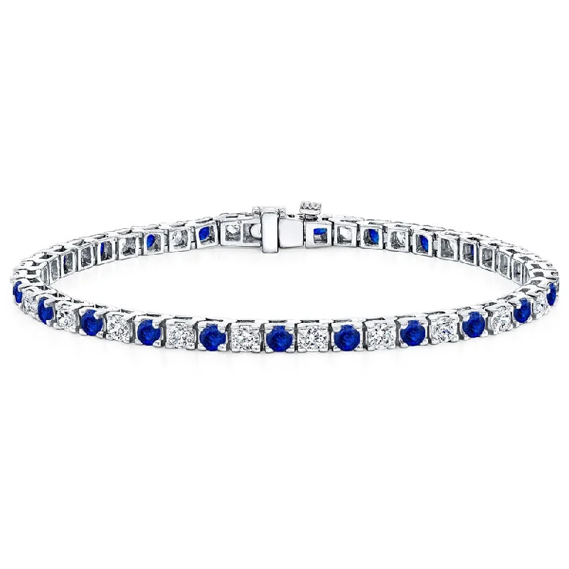 women elastic bracelets -Auriya 1 1/2ct Blue Sapphire and 1 1/2ctw Diamond Tennis Bracelet 14k Gold