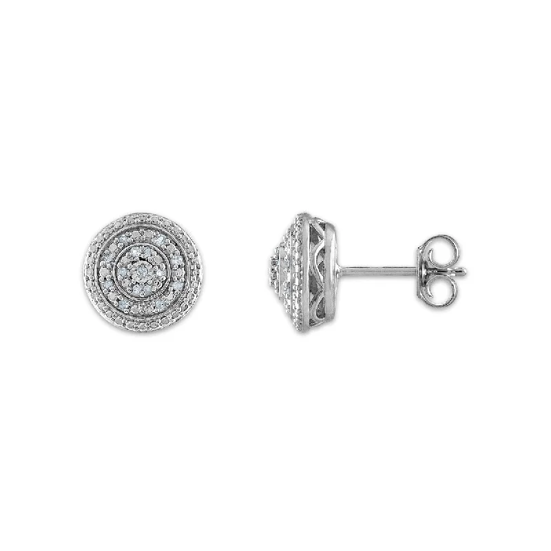 women silver hoop earrings -Sterling Silver 1/10 CTW Diamond Cluster Stud Earrings