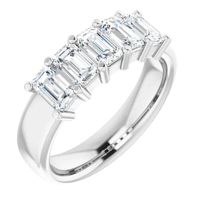 women heart-cut engagement rings -1.50 Ct. Emerald Cut 5 Stone Diamond Ring F-G Color VS1 Clarity