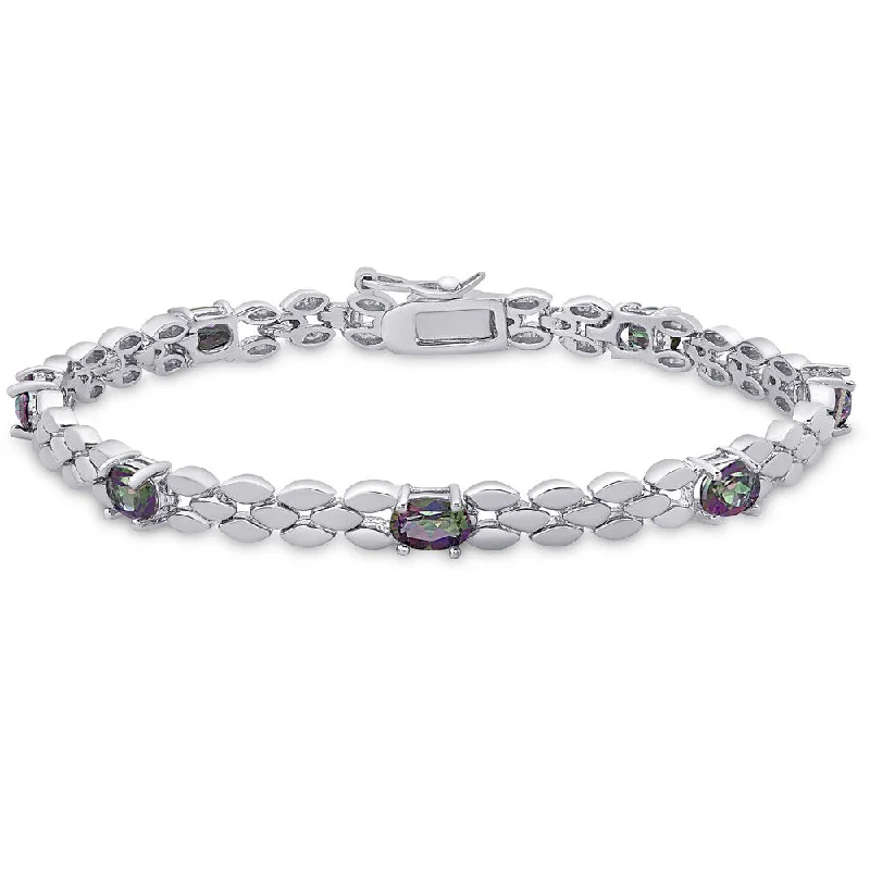 women diamond bangles -Dolce Giavonna Sterling Silver Simulated Mystic Topaz Bracelet