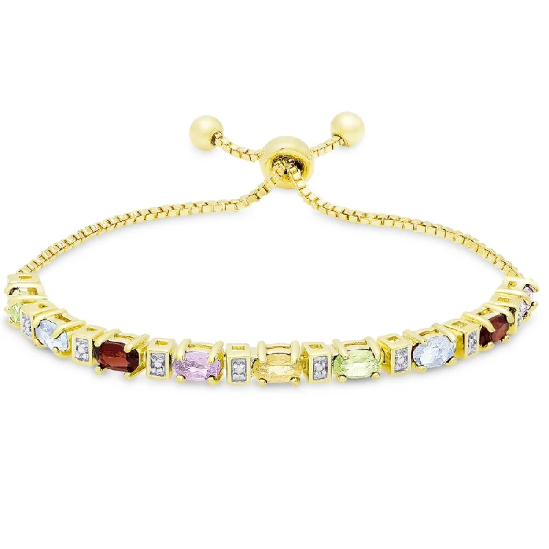 women gold bracelets -Dolce Giavonna Gold Overlay Multi Gemstone and Diamond Accent Adjustable Slider Oval Bracelet