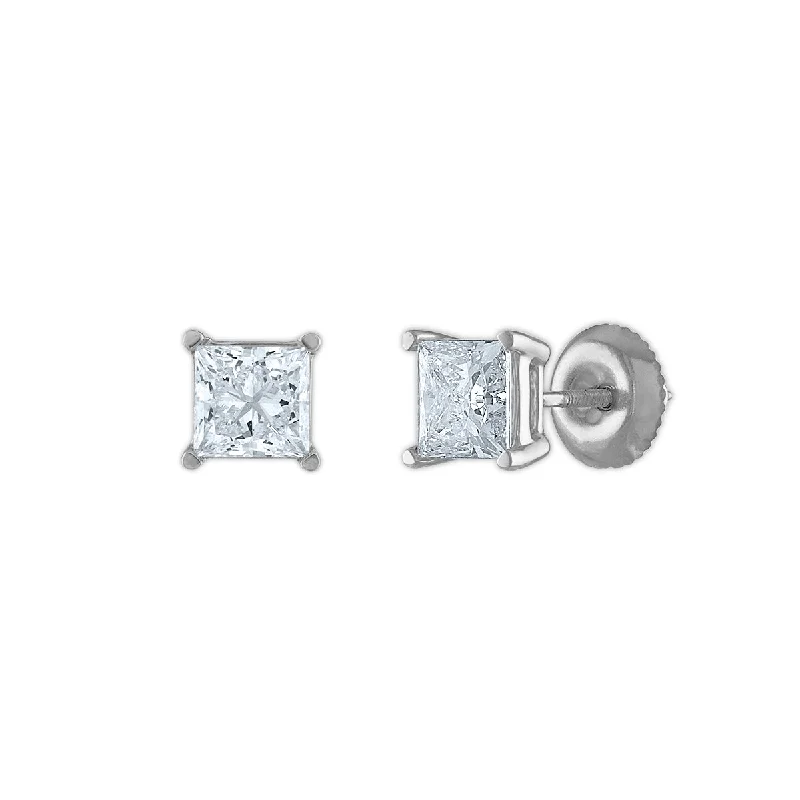 women fashion statement earrings -Signature Certificate EcoLove 1-1/2 CTW Princess Cut Lab Grown Diamond Solitaire Stud Earrings in 14KT White Gold