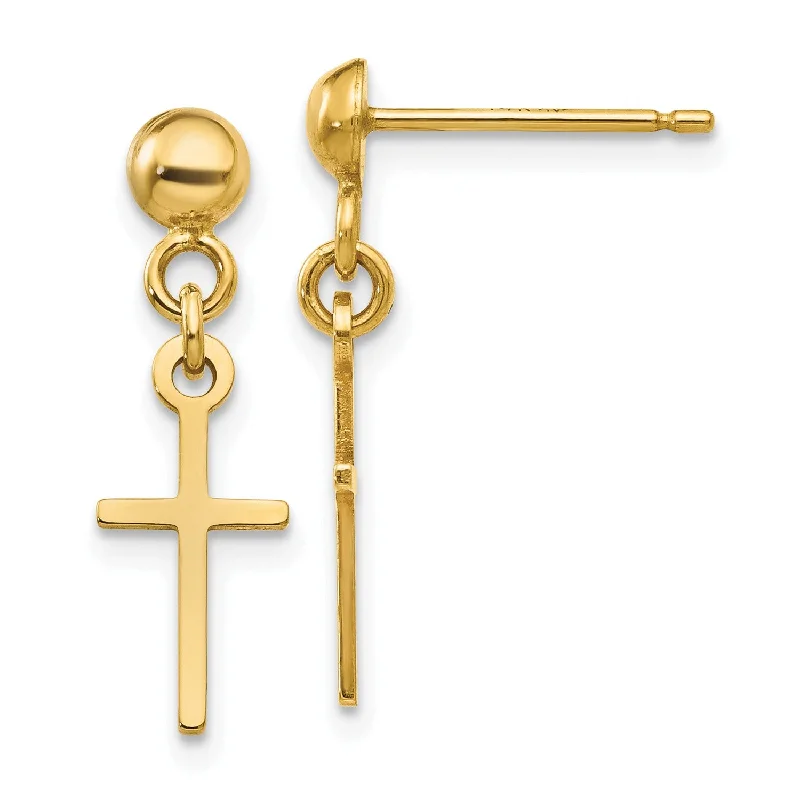 women sparkling gold earrings -14KT Yellow Gold 19X6MM Drop & Dangle Cross Earrings