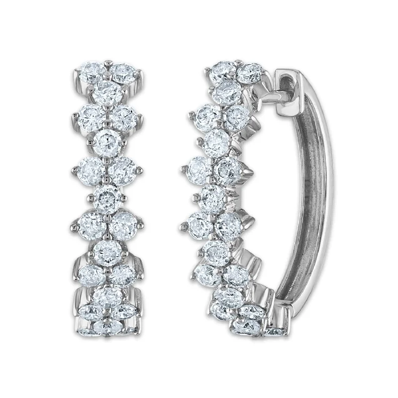 women radiant earrings -1 CTW Diamond Hoop Earrings in 10KT White Gold