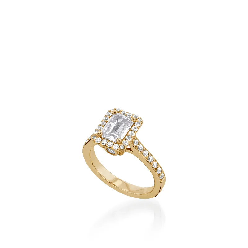 women bold engagement rings -Satin Emerald Cut Yellow Gold  Engagement Ring