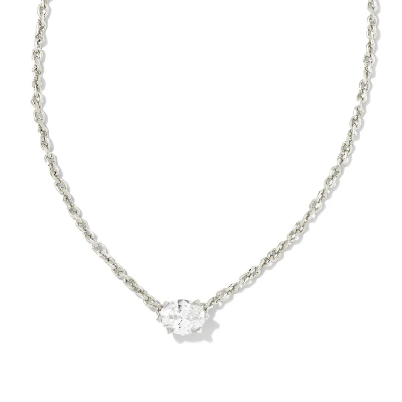 women dainty gold necklaces -Kendra Scott | Cailin Silver Pendant Necklace in White Crystal