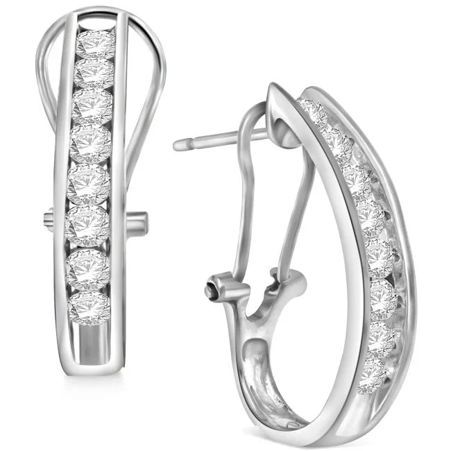 women fashion earrings -1 CTW Diamond Hoop Earrings in 10KT White Gold