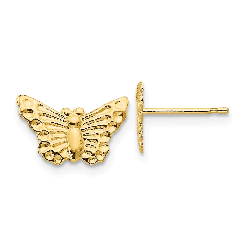 women vintage stud earrings -14KT Yellow Gold 12X8MM Butterfly Stud Earrings