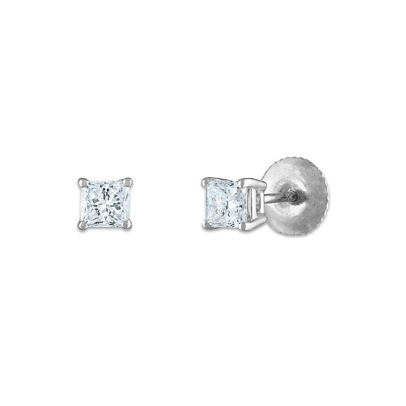 women statement gold earrings -Signature Certificate EcoLove 1/2 CTW Princess Cut Lab Grown Diamond Solitaire Stud Earrings in 14KT White Gold