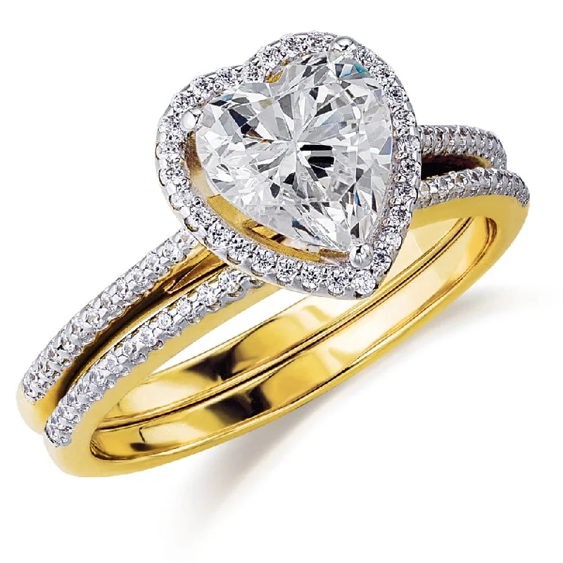 women diamond band rings -Halo Heart  Ring Set