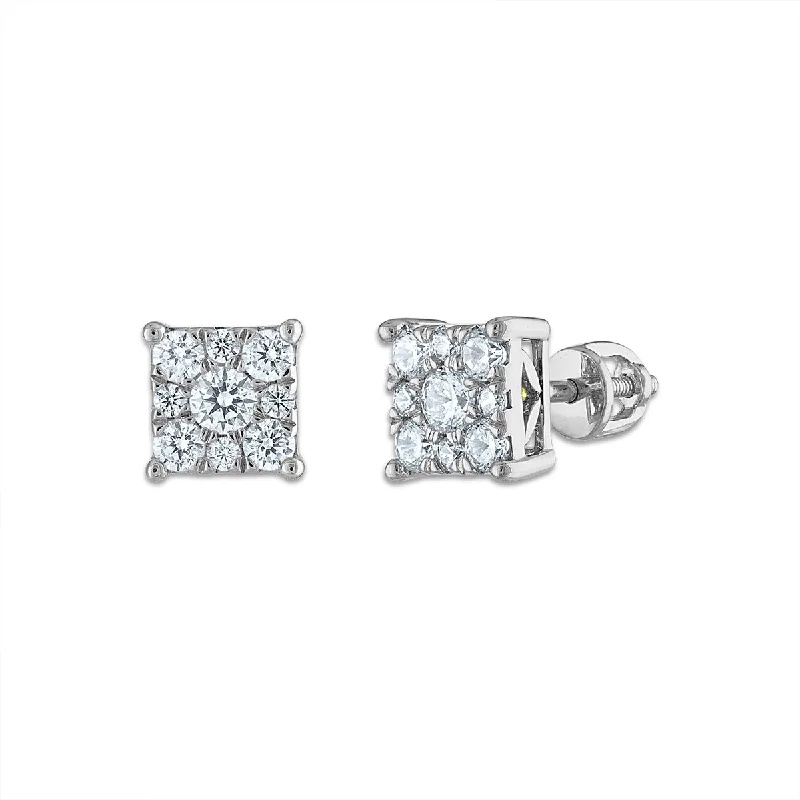 women luxury earrings -EcoLove 3/4 CTW Lab Grown Diamond Cluster Stud Earrings in 14KT White Gold