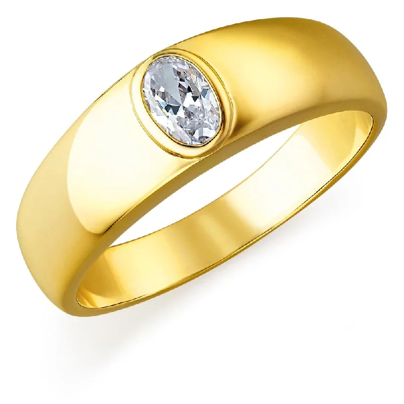 women oval-shaped rings -Oval  Solitaire Men's Ring