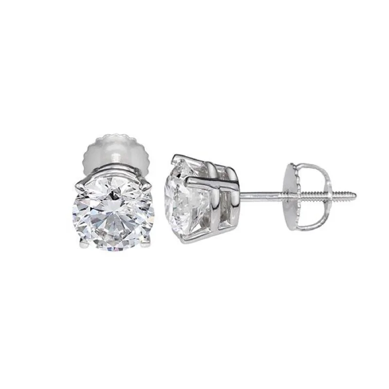 women rhinestone earrings -Signature Certificate EcoLove 3/4 CTW Round Lab Grown Diamond Solitaire Stud Earrings in 14KT White Gold